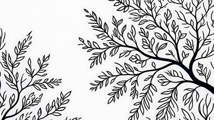 Elegant Black and White Botanical Illustration Delicate Branches and Leaves