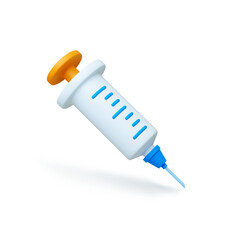 Syringe 3d icon. Medical tool for injection, vaccination equipment. Hospital, ambulance doctor or nurse tool. Healthcare, treatment, vector realistic element