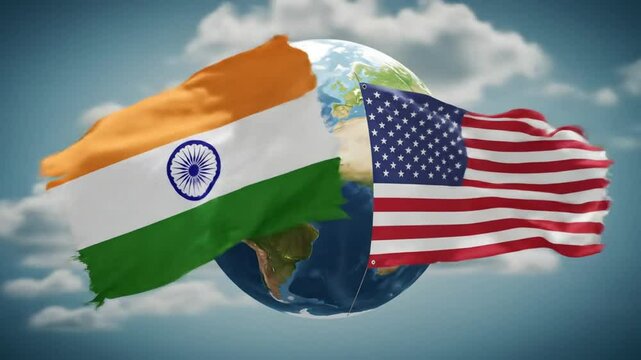 India united states flags globe