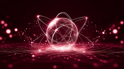Abstract Digital Atom on Neon Grid Background