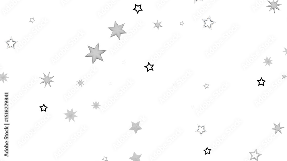 Poster a burst of silver stars on a black background, creating a sparkling and festive atmosphere.