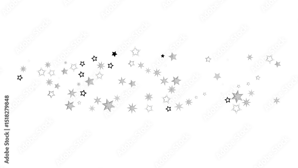 Poster Abstract image of scattered silver stars on a black background. The stars are of different sizes and sparkle, creating a dreamy and magical atmosphere.