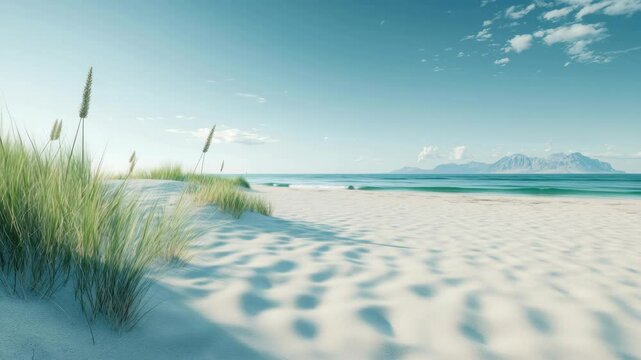Tropical beach with white sand and turquoise water gently washing ashore