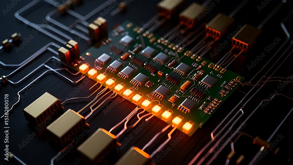 Poster illuminated circuit board a close-up view of advanced electronics technology
