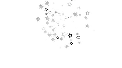 Abstract image of scattered silver stars on a black background. The stars are of different sizes and sparkle, creating a dreamy and magical atmosphere.