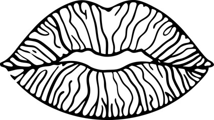 Plump lips illustration with hand drawn lines outline  graphic of sensual lips, minimalist beauty and fashion icon