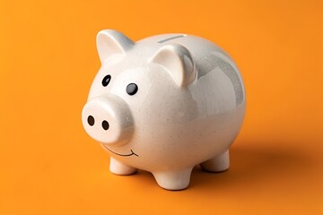 Realistic White Piggy Bank on Bright Orange Background – Minimalist High-Quality Image