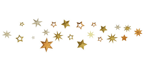 An abstract digital illustration featuring a scattered arrangement of golden stars against a black background, creating a sense of wonder and magic.