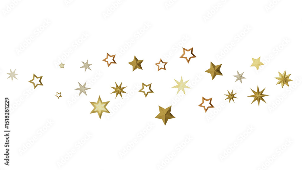 Poster an abstract image of many golden stars on a black background.