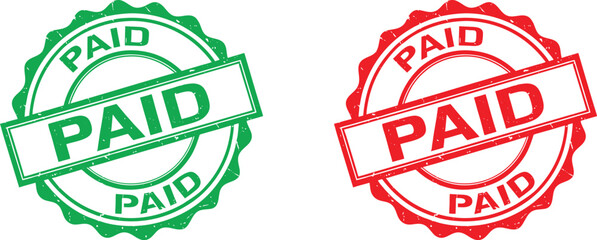 Green and red paid stamps for an invoice or receipt.