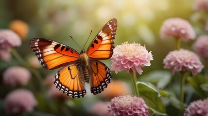 Fototapeta premium Beautiful Butterfly Resting on a Blooming Flower