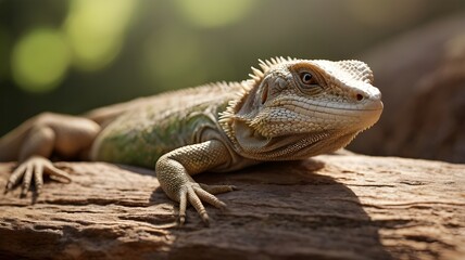 Fototapeta premium Calm Lizard Resting on a Sunlit Rock