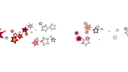 Beautiful image of red, silver, and gold stars scattered on a white background, perfect for festive designs.
