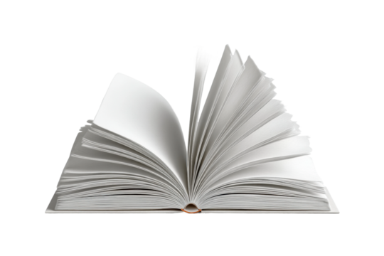 PNG Open hardcover book with pages fanned out on white background