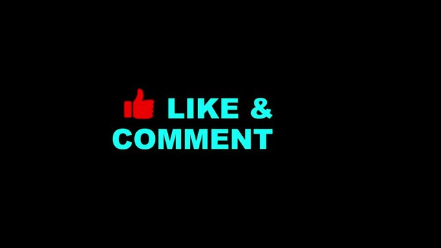 like icon and like ,comment text animation on black background.