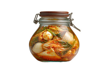 PNG Homemade kimchi in glass jar with napa cabbage and spices