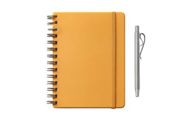 PNG Yellow spiral notebook and pen on black background - stylish stationery essentials