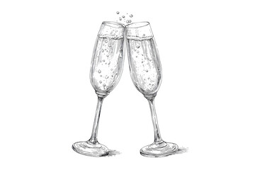 Fototapeta premium PNG Champagne glasses toasting with bubbles celebration cheers