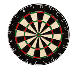 Classic professional sisal dart board isolated on white background.