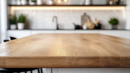 Fototapeta premium Close-up of a light-brown wooden kitchen countertop.