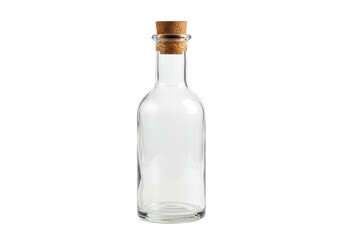 Isolated Clear Glass Bottle with Cork Stopper for Liquid Storage