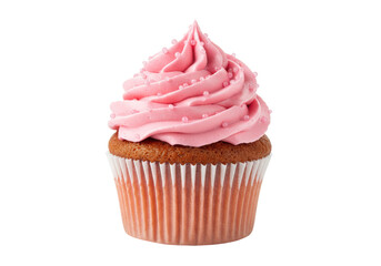Isolated Pink Frosted Cupcake with Sprinkles
