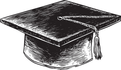 Square academic cap sketch engraving vector illustration. Scratch board style imitation. Black and white hand drawn image.