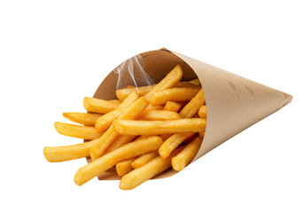 Isolated Craft Paper Cone Filled with French Fries