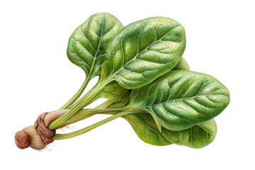 PNG Fresh green spinach bunch with dew drops on leaves