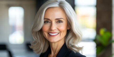 Obraz premium Portrait of a Confident and Smiling Senior Businesswoman in a Modern Office Environment
