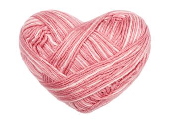 Isolated Heart Shaped Ball of Pink and White Yarn