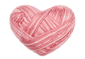 Isolated Heart Shaped Ball of Pink and White Yarn