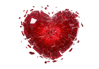 Isolated Shattered Red Glass Heart
