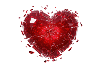 Isolated Shattered Red Glass Heart