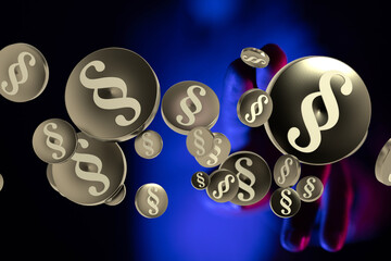 Abstract image of paragraph symbols falling, representing law, justice, and legal concepts.