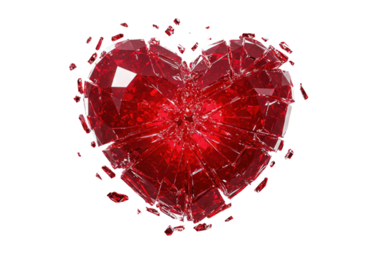 Isolated Shattered Red Glass Heart