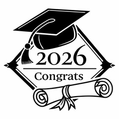 Class of 2026 Congrats greeting sign with academic cap and diploma & svg  © NAHID 