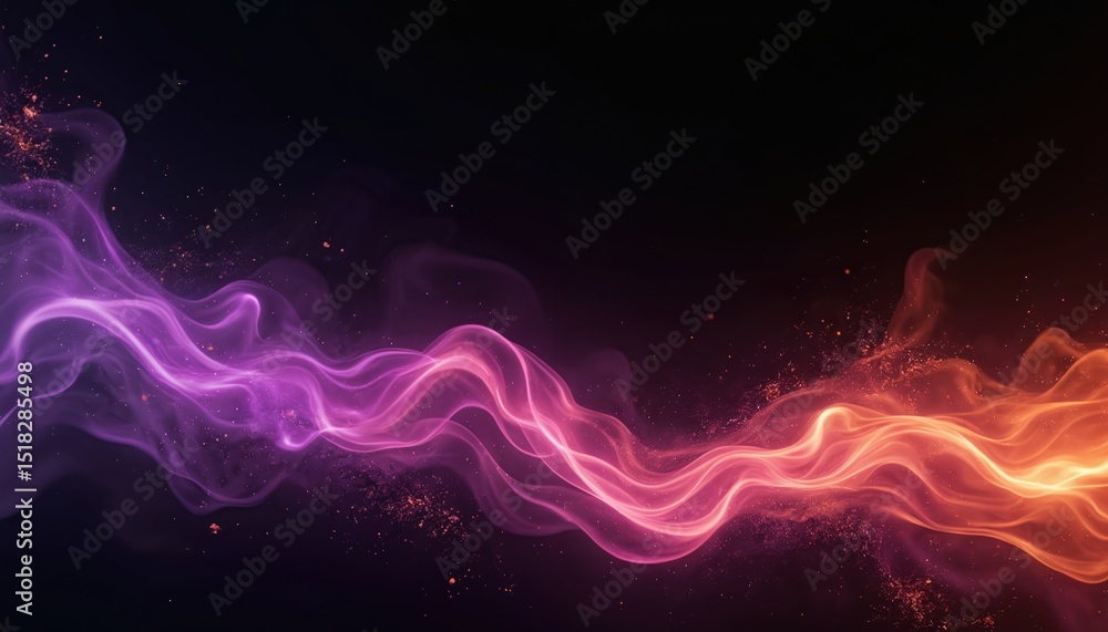 Poster abstract illustration of dynamic purple and orange fire with sparks on black background. generative 
