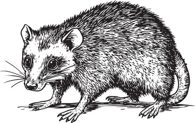Opossum animal sketch engraving vector illustration. Scratch board style imitation. Black and white hand drawn image.