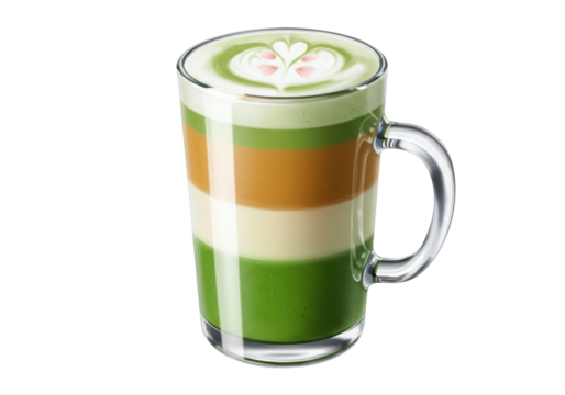 Isolated Layered Matcha Latte with Artistic Foam Design