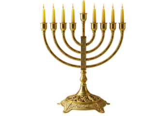 Isolated Classic Gold Menorah with Nine Candles
