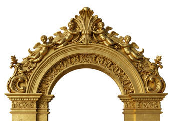 Isolated Baroque Gold Archway with Angel Sculptures