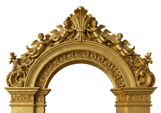 Isolated Baroque Gold Archway with Angel Sculptures