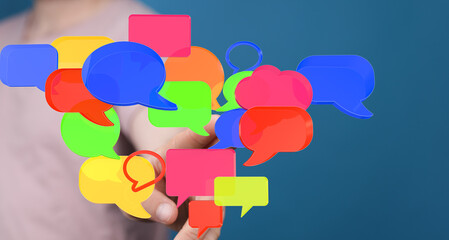 Abstract image of colorful speech bubbles symbolizing communication, conversation, and...