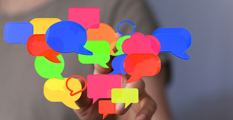 Image of colorful speech bubbles symbolizing communication, conversation, and connection.
