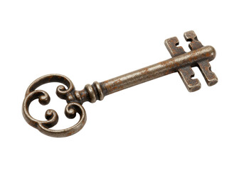 Isolated Antique Ornate Key with Rusty Finish