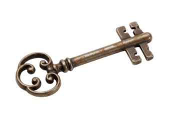 Isolated Antique Ornate Key with Rusty Finish