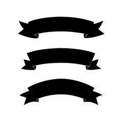 Three black silhouette ribbon banners design set