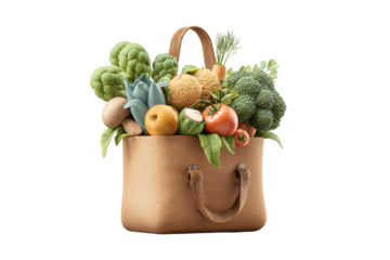PNG Eco-friendly tote bag filled with fresh vegetables and fruits on black background