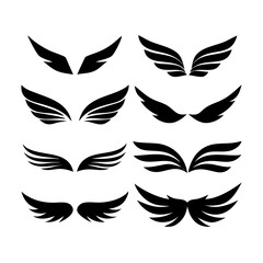 Black vector wing logos collection, clean cutout designs